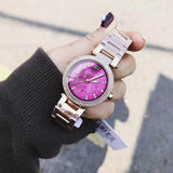 Michael Kors Mini Parker Multi-Function Plum Mother of Pearl Dial Rose Gold Steel Strap Watch For Women - MK6403 Buy Now By Michael Kors