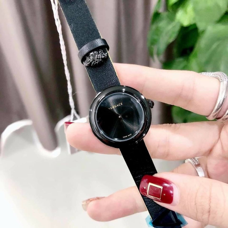 Versace V-Flare Quartz Black Dial Black Leather Strap Watch for Women - VEBN00518 Buy Now By Versace