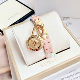 Versace Medusa Lock Icon Quartz Gold Dial Pink & Blue Leather Strap Watch For Women - VEDW00219 Buy Now By Versace