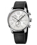 Calvin Klein City Chronograph Silver Dial Black Leather Strap Watch for Men - K2G271C6 Buy Now By Calvin Klein