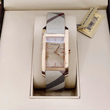 Burberry The Pioneer Rose Gold Dial Haymarket Brown Leather Strap Watch for Women - BU9408 Buy Now By Burberry