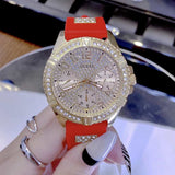 Guess Frontier Diamonds Gold Dial Red Rubber Strap Watch for Women - GW0045L2 Buy Now By Guess