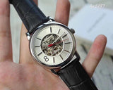 Emporio Armani Meccanico Silver Skeleton Dial Black Leather Watch For Men - AR1997 Buy Now By Emporio Armani