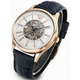 Emporio Armani Meccanico Automatic White Dial Blue Leather Strap Watch For Men - AR1947 Buy Now By Emporio Armani