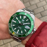 Tag Heuer Aquaracer Calibre 5 Green Dial Silver Steel Strap Watch for Men - WAY201S.BA0927 Buy Now By Tag Heuer