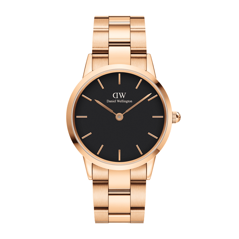 Daniel Wellington Iconic Link Black Dial Rose Gold Steel Strap Watch for Women - DW00100210 Buy Now By Daniel Wellington