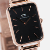 Daniel Wellington Quadro Melrose Black Dial Rose Gold Mesh Bracelet Watch For Women - DW00100432 Buy Now By Daniel Wellington