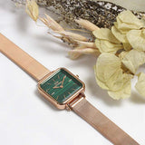 Daniel Wellington Quadro Studio Green Dial Rose Gold Mesh Strap Watch For Women - DW00100520