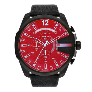 Diesel Mega Chief Chronograph Black Dial Black Leather Strap Watch For Men - DZ4323 Buy Now By Diesel