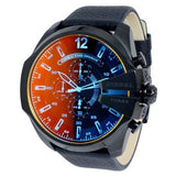 Diesel Mega Chief Chronograph Black Dial Black Leather Strap Watch For Men - DZ4323 Buy Now By Diesel