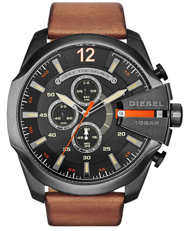 Diesel Mega Chief Chronograph Black Dial Brown Leather Strap Watch For Men - DZ4343 Buy Now By Diesel