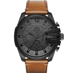 Diesel Mega Chief Chronograph Grey Dial Brown Leather Strap Watch For Men - DZ4463 Buy Now By Diesel