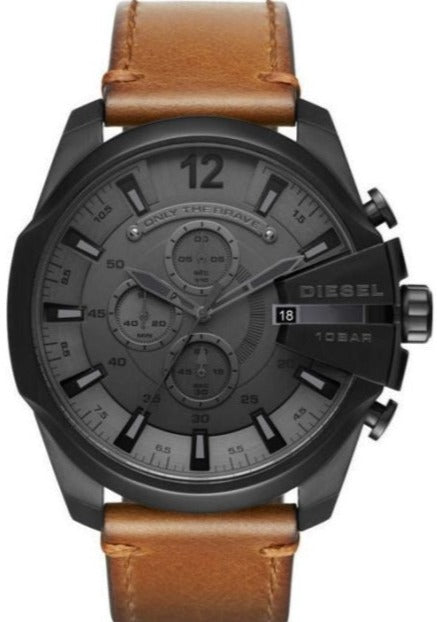 Diesel Mega Chief Chronograph Grey Dial Brown Leather Strap Watch For Men - DZ4463 Buy Now By Diesel