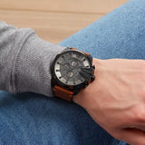 Diesel Mega Chief Chronograph Grey Dial Brown Leather Strap Watch For Men - DZ4463 Buy Now By Diesel