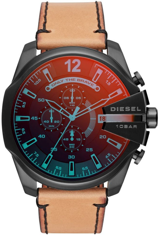 Diesel Mega Chief Chronograph Black Dial Brown Leather Strap Watch For Men - DZ4476 Buy Now By Diesel