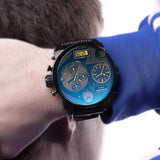 Diesel Big Daddy Blue Dial Black Leather Strap Watch For Men - DZ7127 Buy Now By Diesel