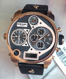 Diesel Big Daddy Gold & Black Dial Black Leather Strap Watch For Men - DZ7261 Buy Now By Diesel