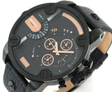 Diesel Little Daddy Chronograph Black Dial Black Leather Strap Watch For Men - DZ7291 Buy Now By Diesel