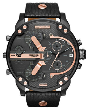 Diesel Mr Daddy 2.0 Chronograph Black Dial Black Leather Strap Watch For Men - DZ7350 Buy Now By Diesel