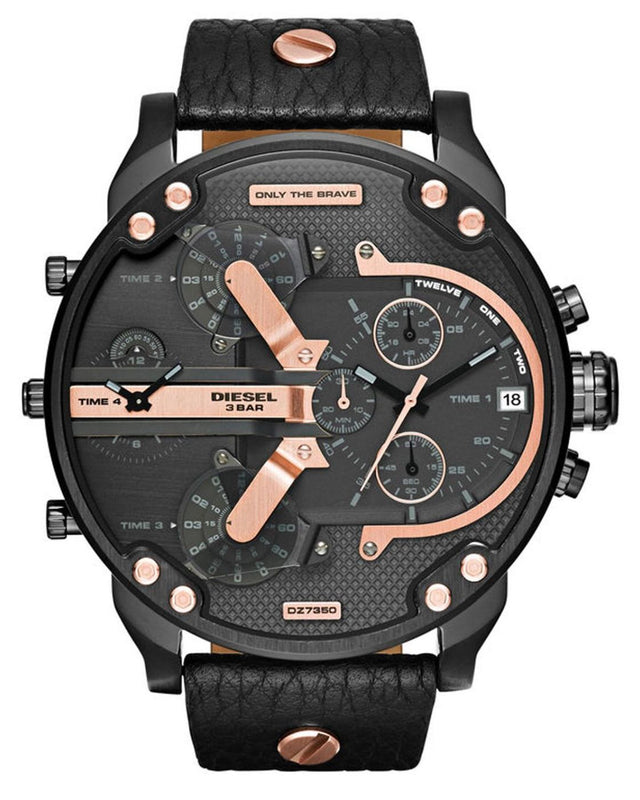 Diesel Mr Daddy 2.0 Chronograph Black Dial Black Leather Strap Watch For Men - DZ7350 Buy Now By Diesel