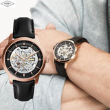 Fossil Townsman Automatic Skeleton Black Dial Black Leather Strap Watch for Men - ME3084 Buy Now By Fossil