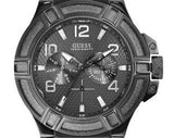 Guess Rigor Analog Black Dial Black Leather Strap Watch For Men - W0040G1 Buy Now By Guess