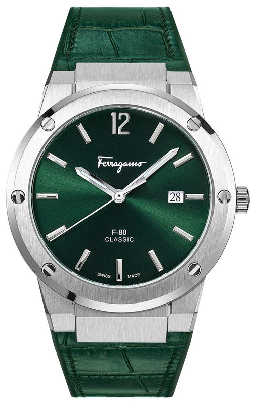 Salvatore Ferragamo F-80 Classic Green Dial Green Leather Strap Watch for Men - SFDT00119 Buy Now By Salvatore Ferragamo