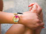 Guess Sugarrush Quartz Multicolor Dial Gold Steel Strap Watch For Women - GW0258L1 Buy Now By Guess