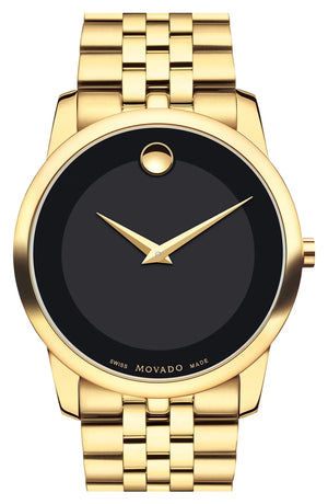 Movado Museum Black Dial Gold Steel Strap Watch For Men - 606997 Buy Now By Movado