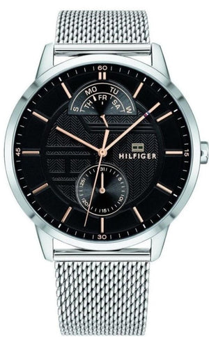 Tommy Hilfiger Hunter Quartz Black Dial Silver Steel Strap Watch for Men - 1791610 Buy Now By Tommy Hilfiger
