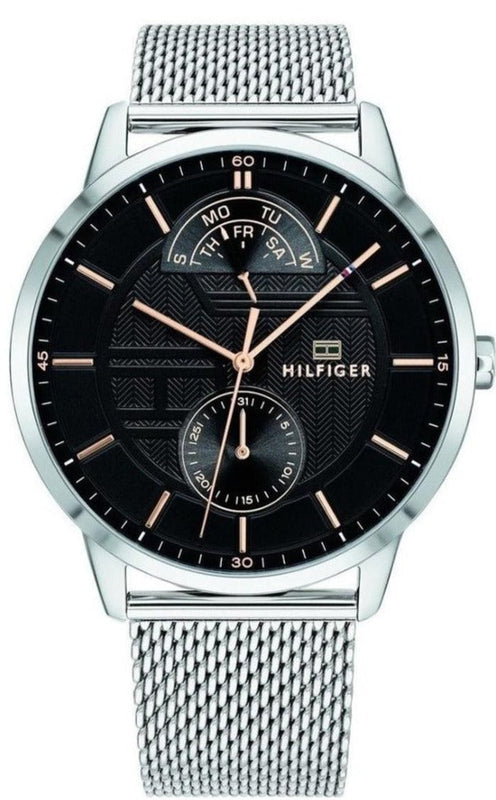 Tommy Hilfiger Hunter Quartz Black Dial Silver Steel Strap Watch for Men - 1791610 Buy Now By Tommy Hilfiger