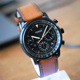 Fossil Goodwin Luggage Chronograph Black Dial Brown Leather Strap Watch for Men - FS5501 Buy Now By Fossil