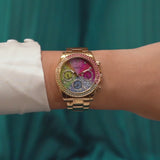 Guess Confetti Chronograph Rainbow Dial Gold Steel Strap Watch For Women - GW0483L4 Buy Now By Guess