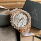 Guess Dazzler Diamonds Silver Dial Rose Gold Steel Strap Watch for Women - W0335L3 Buy Now By Guess