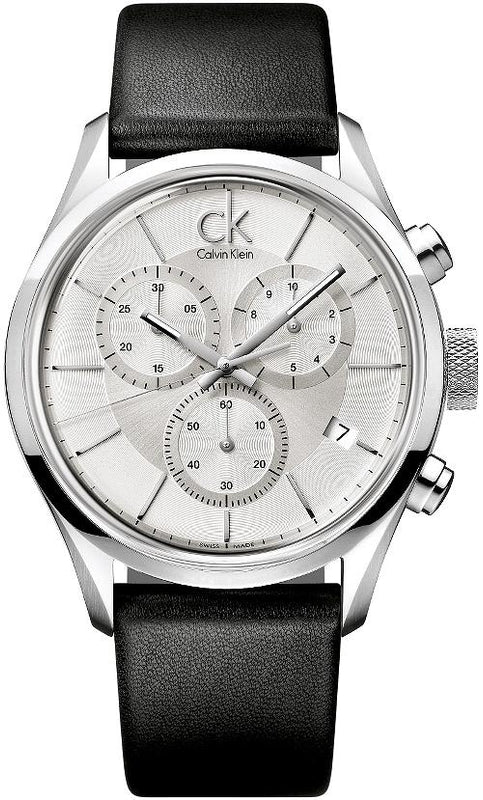 Calvin Klein Masculine Chronograph White Dial Black Leather Strap Watch for Men - K2H27120 Buy Now By Calvin Klein