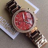 Michael Kors Parker Chronograph Red Dial Rose Gold Steel Strap Watch For Women - MK6106 Buy Now By Michael Kors