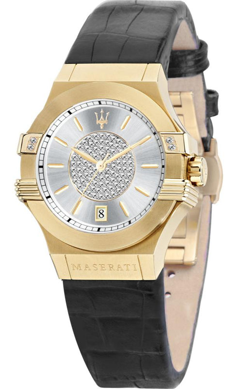 Maserati Potenza Diamonds Silver Dial Black Leather Strap Watch For Women - R8851108505 Buy Now By Maserati