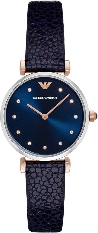 Emporio Armani Gianni T Bar Analog Blue Dial Black Leather Strap Watch For Women - AR1989 Buy Now By Emporio Armani