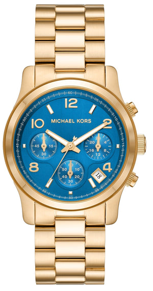 Michael Kors Runway Chronograph Blue Dial Gold Steel Strap Watch For Women - MK7353 Buy Now By Michael Kors