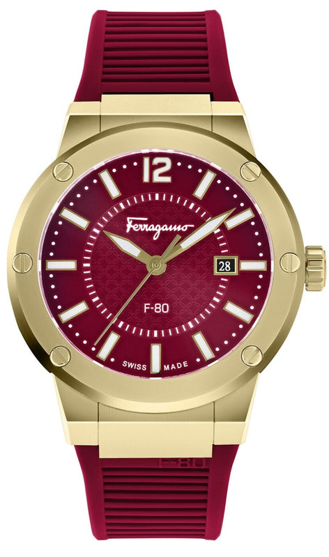 Salvatore Ferragamo F-80 Classic Red Dial Red Rubber Strap Watch for Men - SFHY02422 Buy Now By Salvatore Ferragamo