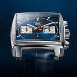 Tag Heuer Monaco Automatic Chronograph Blue Dial Blue Leather Strap Watch for Men - CBL2111.FC6453 Buy Now By Tag Heuer