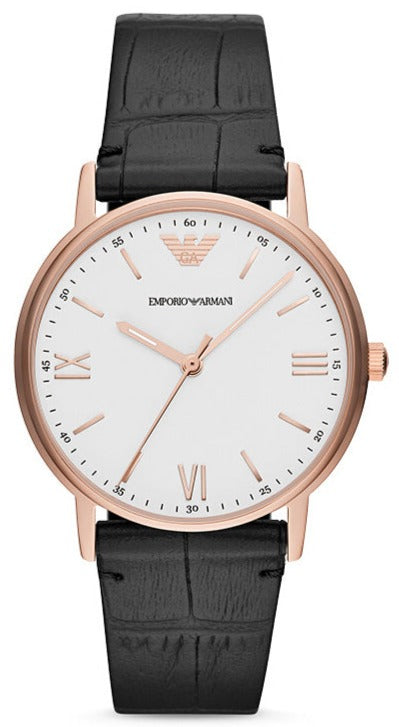 Emporio Armani Kappa Quartz White Dial Black Leather Strap Watch For Men - AR80015 Buy Now By Emporio Armani