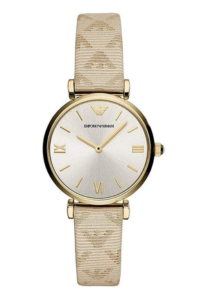 Emporio Armani Gianni T Bar Analog Silver Dial Beige Leather Strap Watch For Women - AR11127 Buy Now By Emporio Armani