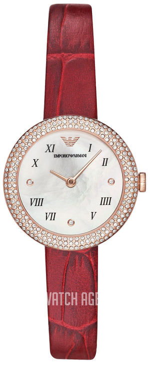 Emporio Armani Rosa Two Hand White Dial Red Leather Strap Watch For Women - AR11357 Buy Now By Emporio Armani