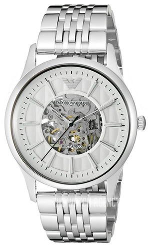 Emporio Armani Meccanico Skeleton Silver Dial Silver Steel Strap Watch For Men - AR1945 Buy Now By Emporio Armani
