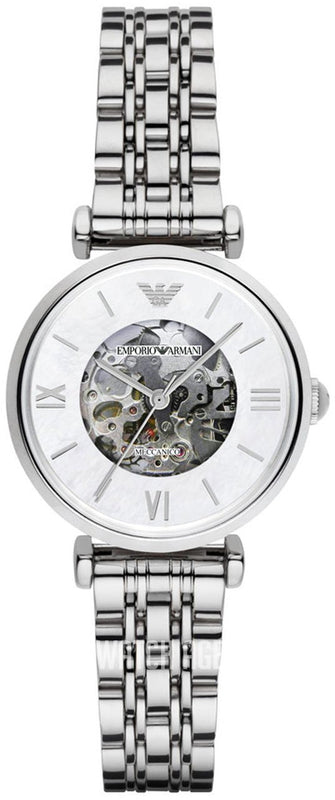 Emporio Armani Meccanico Mother of Pearl Dial Silver Steel Strap Watch For Women - AR1991 Buy Now By Emporio Armani