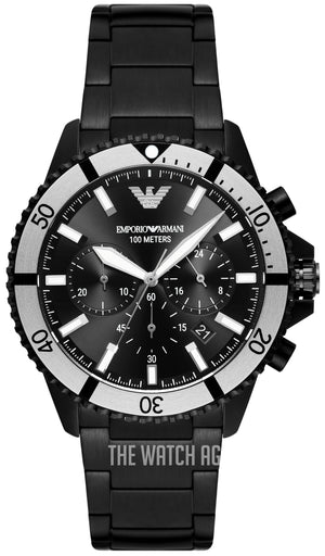 Emporio Armani Diver Chronograph Black Dial Black Steel Strap Watch For Men - AR80050 Buy Now By Emporio Armani