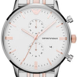 Emporio Armani Chronograph White Dial Two Tone Steel Strap Watch For Men - AR0399 Buy Now By Emporio Armani