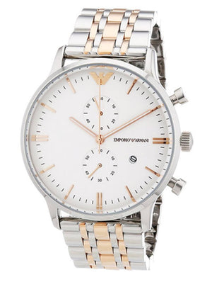 Emporio Armani Chronograph White Dial Two Tone Steel Strap Watch For Men - AR0399 Buy Now By Emporio Armani