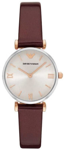 Emporio Armani Gianni T-Bar Quartz Silver Dial Brown Leather Strap Watch For Women - AR11061 Buy Now By Emporio Armani